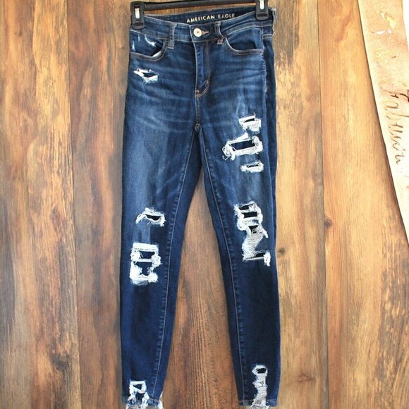American Eagle Distressed Next Level Stretch Hi Rise Jegging Crop Size 0 - Picture 1 of 8